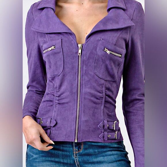 Suede Long Sleeve Buckle Jacket - Picture 4 of 4